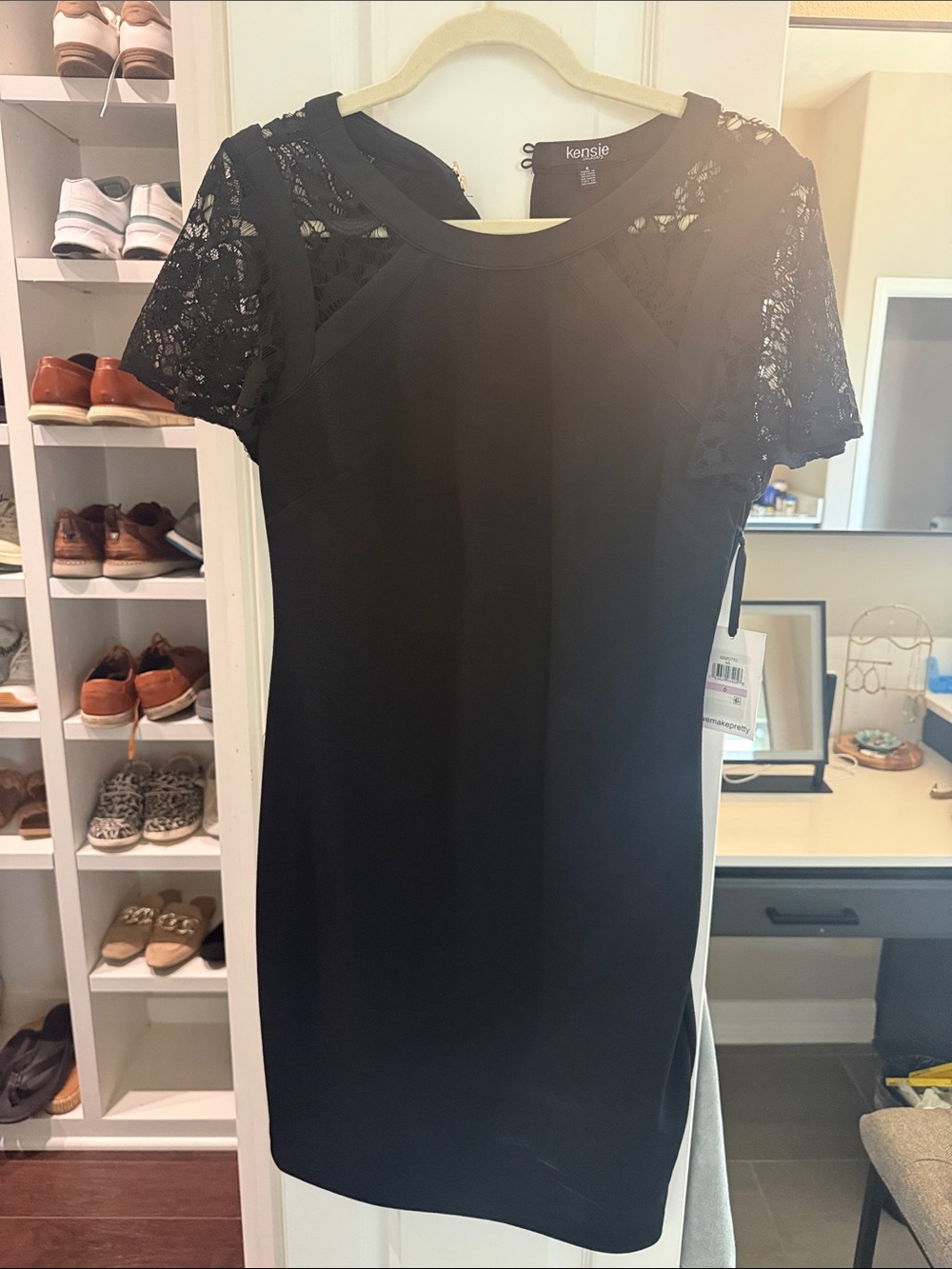 kensie Black Lace-Sleeve Sheath Dress